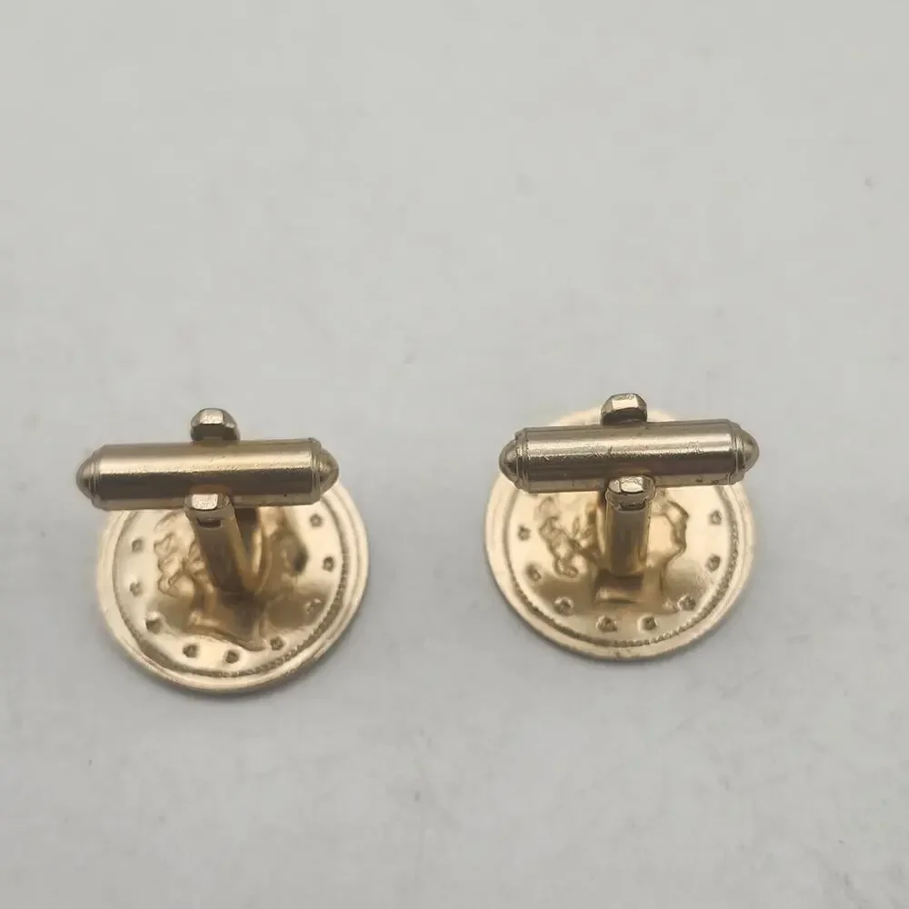 Vintage Coin Cufflinks Gold Tone Liberty Head Round Mens Formal Jewelry Set Pair
